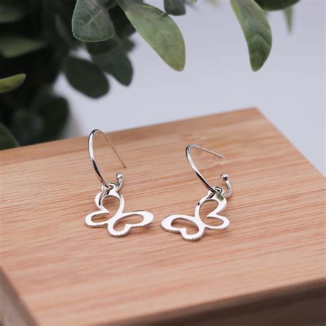 sterling silver butterfly hoop earrings